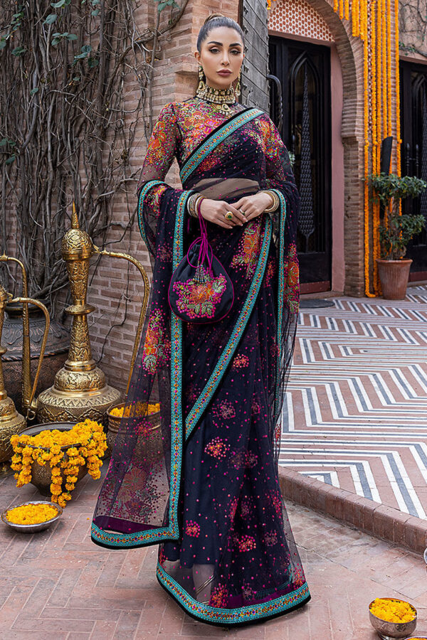 Black Net Saree Embroidered Pakistani Wedding Dress