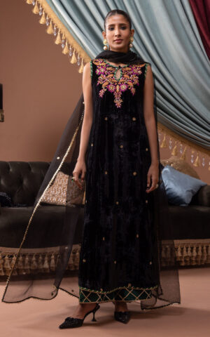 Black Velvet Salwar Kameez Pakistani Wedding Dresses