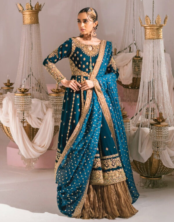 Heavy Blue Pishwas Lehenga Pakistani Wedding Dresses