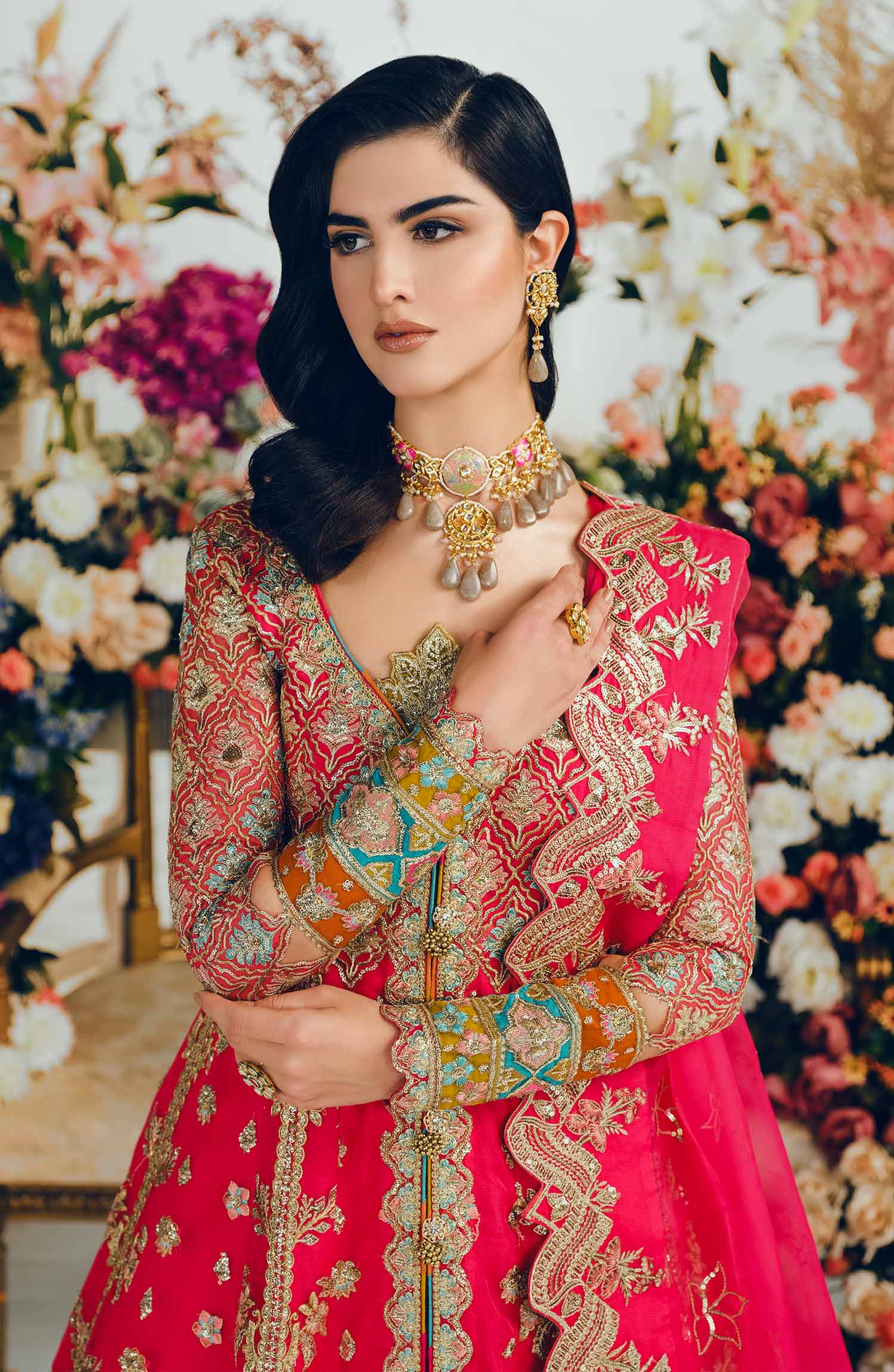 Pakistani Bridal Dress in Hot Pink Lehenga Gown Style