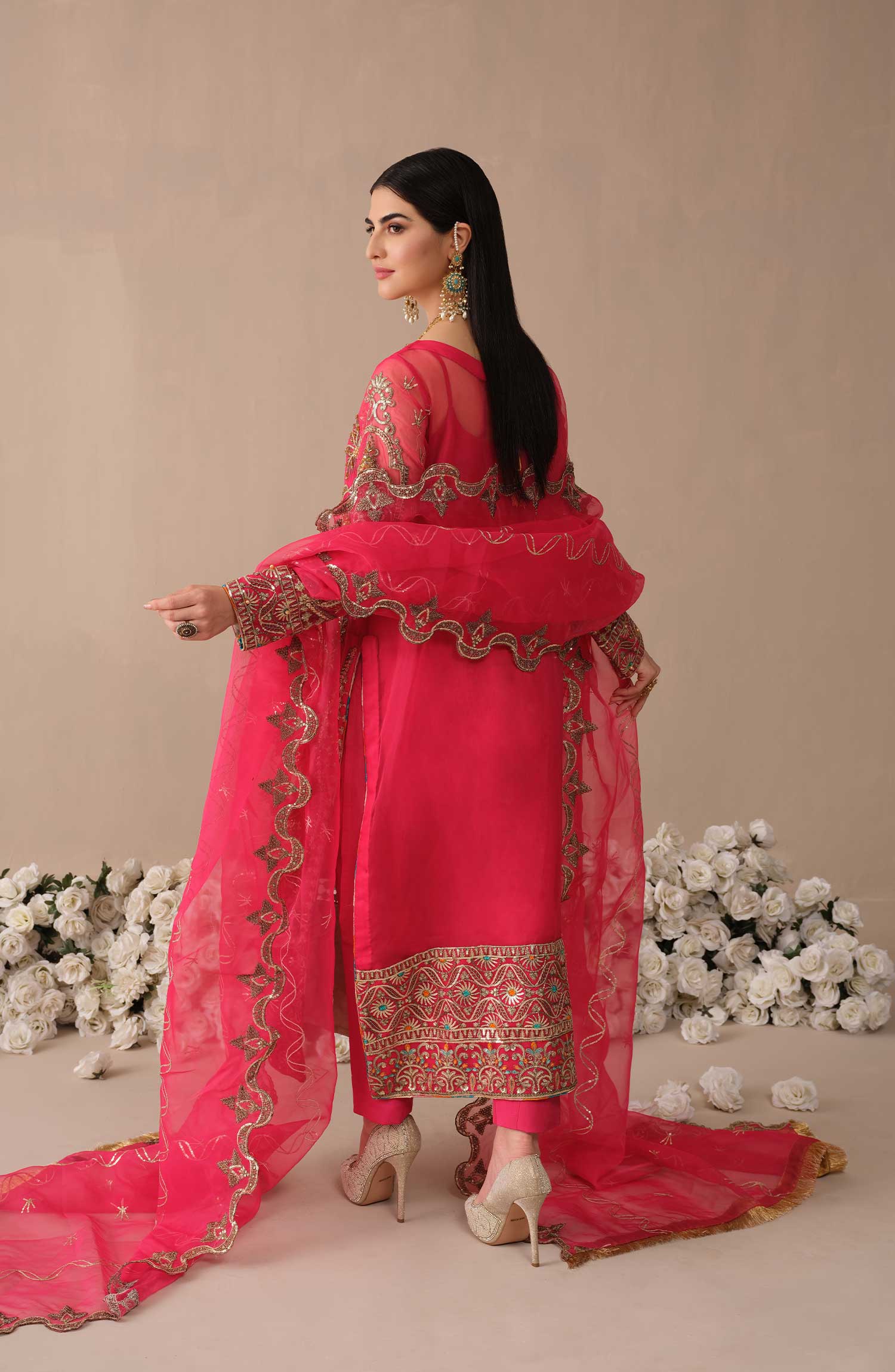 Pink Printed Organza Dress at Rs.659/Piece in surat offer by Aahvan Designs