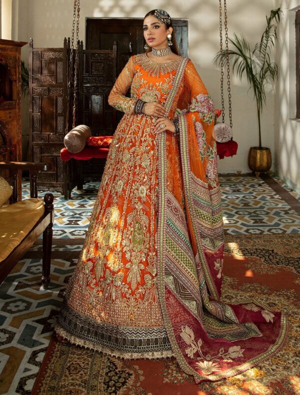 Lehenga Frock Dupatta Orange Pakistani Wedding Dress