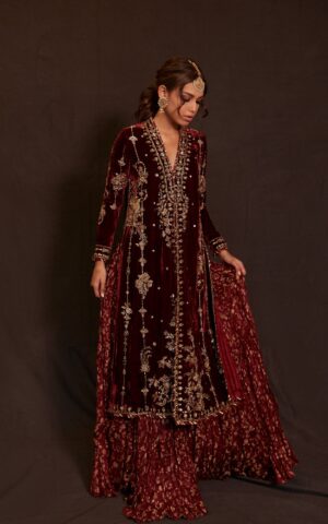 Maroon Lehenga Kameez Pakistani Wedding Dresses