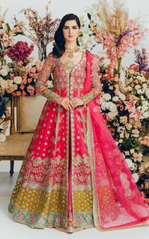 Pakistani Bridal Dress in Hot Pink Lehenga Gown Style