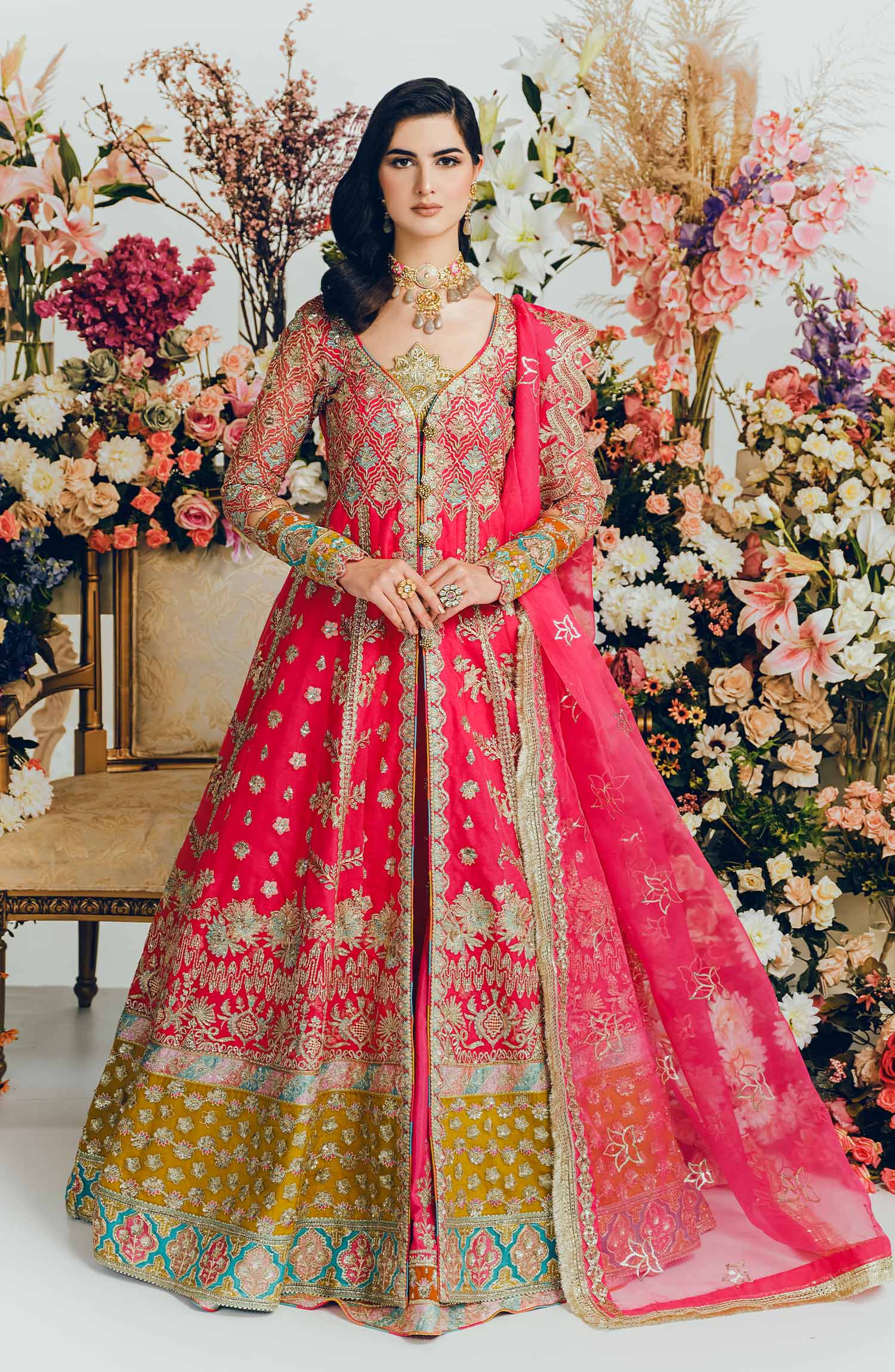 Maroon And Red Lehenga Maxi Dress Pakistani Bridal Wear – UY COLLECTION