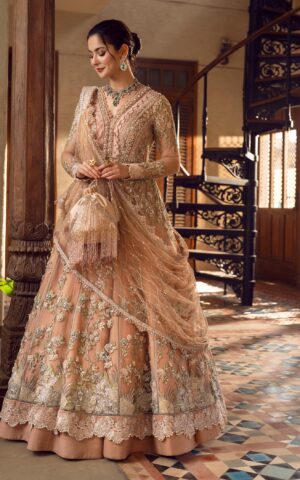 Peach Bridal Lehenga Frock Pakistani Wedding Dresses