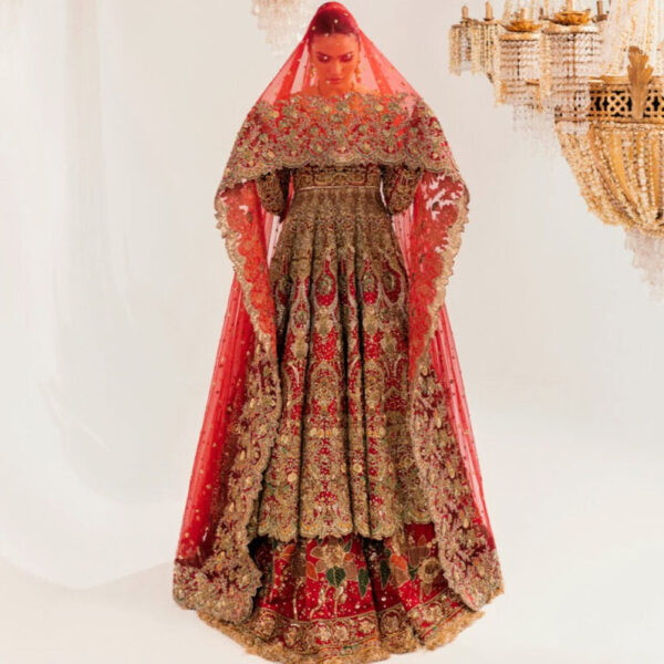 Heavy Red Bridal Lehenga Frock Pakistani Bridal Wear