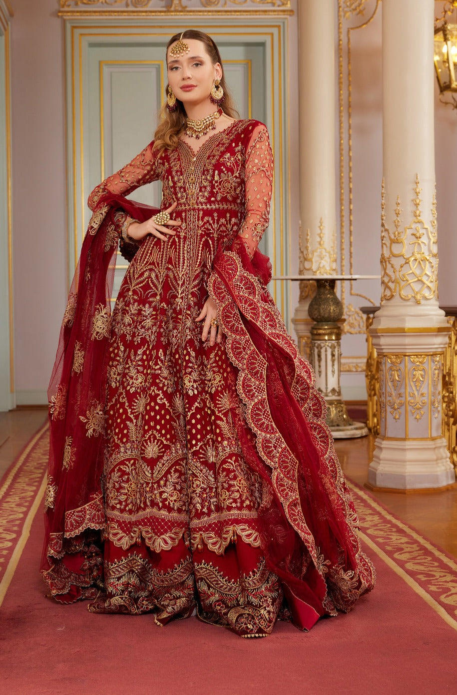 Classy Designer Pakistani Wedding and Reception long Trail Gown with  Embroidery -