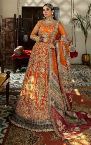 Lehenga Frock Dupatta Orange Pakistani Wedding Dress