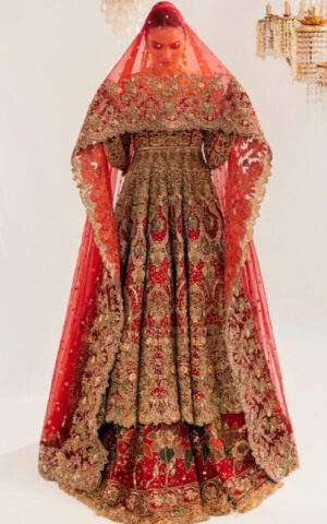 Heavy Red Bridal Lehenga Frock Pakistani Bridal Wear