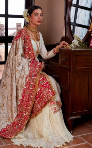 White Crushed Sharara Shirt Pakistani Wedding Dresses