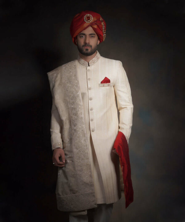 Beige Classic Pakistani Wedding Wear Groom Sherwani outfit