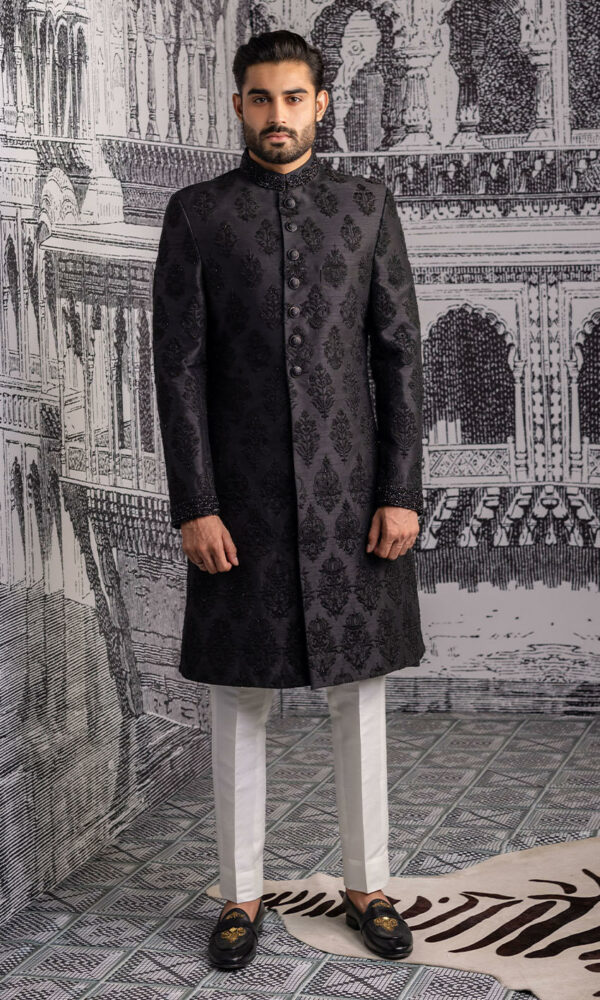 Black Embroidered Sherwani Pakistani Groom Dress