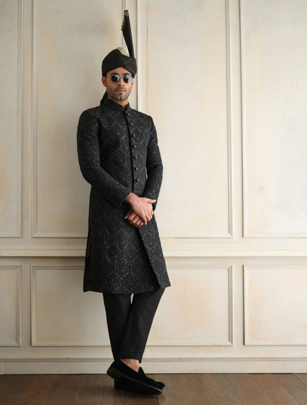 Classic Black Embroidered Pakistani Wedding Sherwani