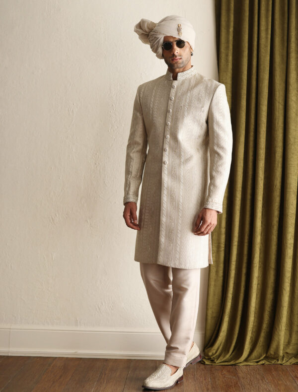 luxury Cream Embroidered Pakistani Groom Sherwani