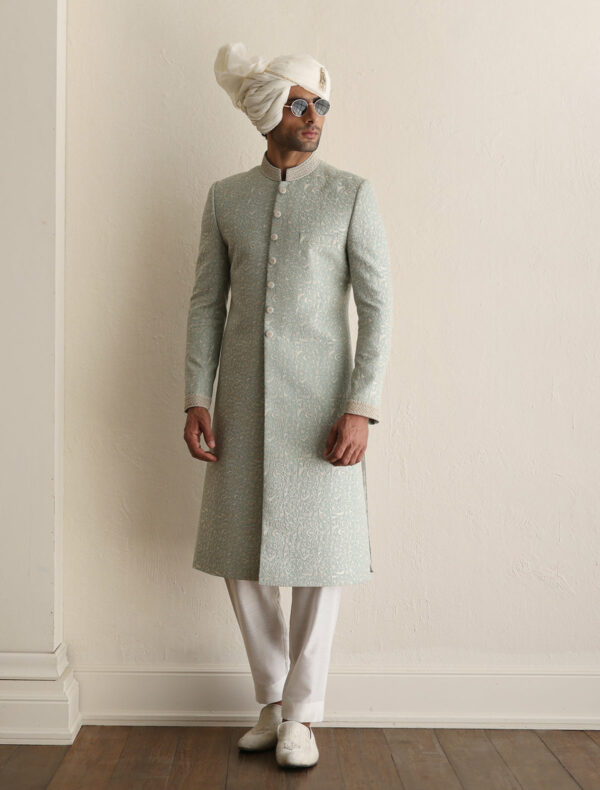 Classic Sea Foam Embroidered Pakistani Groom Sherwani