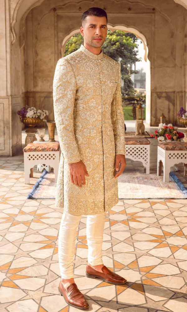 Fawn Color Sherwani Pakistani Groom Outfit