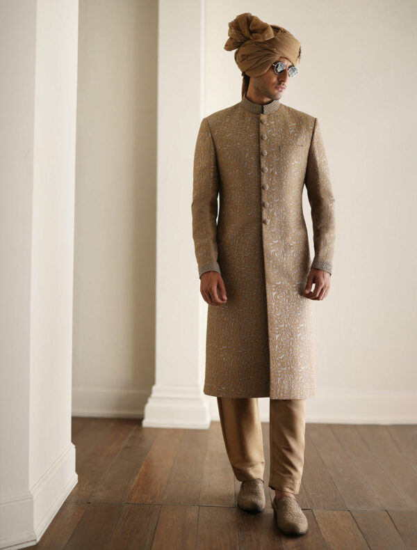 Gold Embroidered Pakistani Groom Sherwani Wedding Outfit