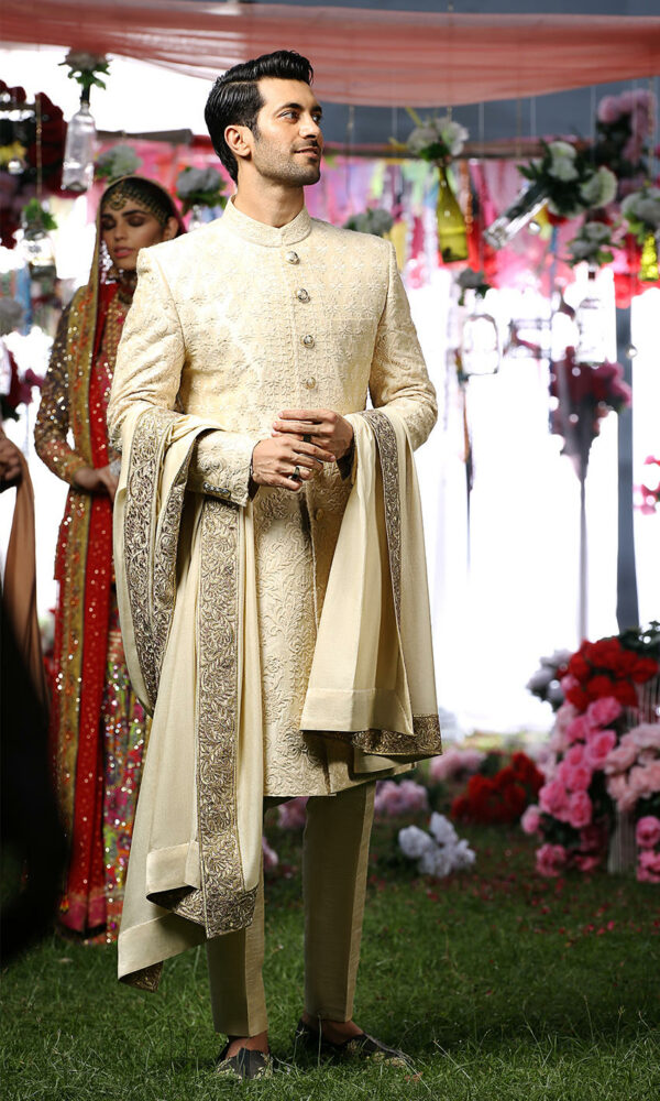 Ivory Colour Sherwani Pakistani Groom Dress