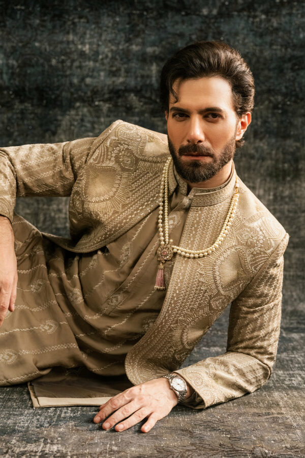 Latest Pakistani Groom Dress in Embroidered Sherwani Style