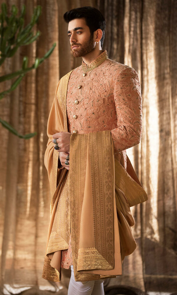 Latest Pakistani Groom Outfit in Embroidered Sherwani Style