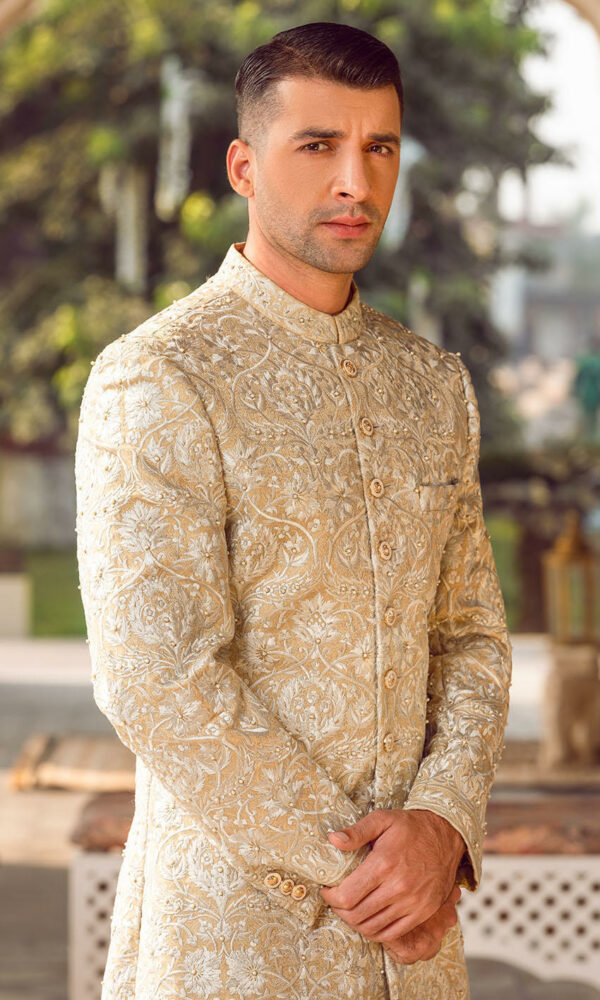 Latest Premium Fawn Color Sherwani Pakistani Groom Outfit