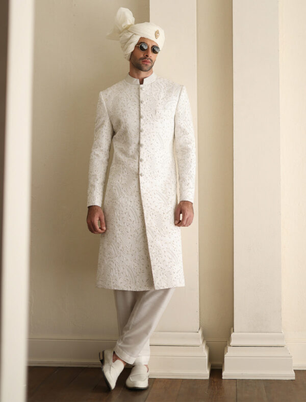 OFF-White Embroidered Pakistani Groom Sherwan