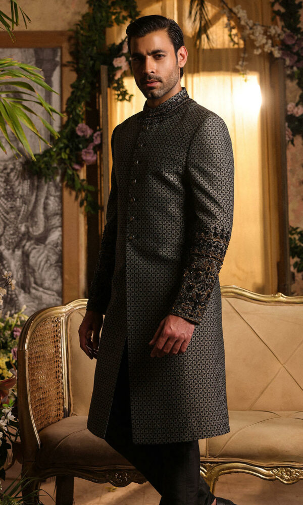 Pakistani Black Sherwani for Groom