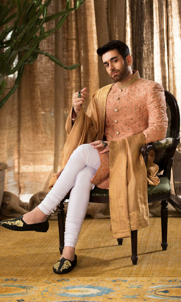 Pakistani Groom Outfit in Embroidered Sherwani Style