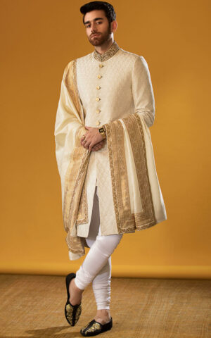 Pakistani Groom Dress in Embroidered Sherwani Style