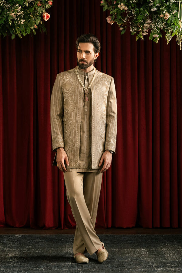 Pakistani Groom Dress in Embroidered Sherwani Style