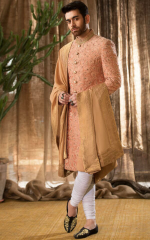 Pakistani Groom Outfit in Embroidered Sherwani Style