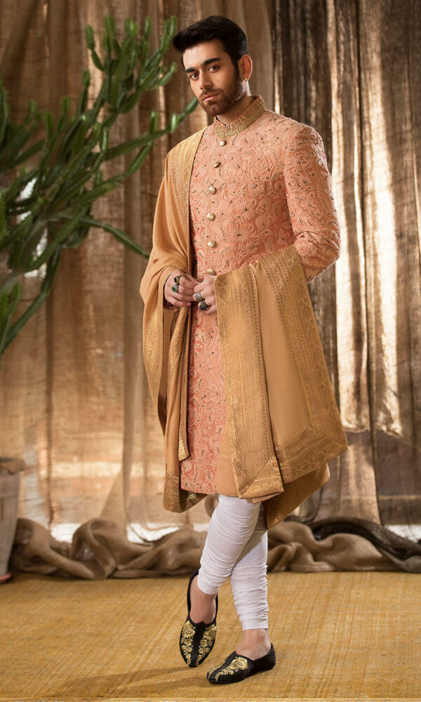 Pakistani Groom Outfit in Embroidered Sherwani Style