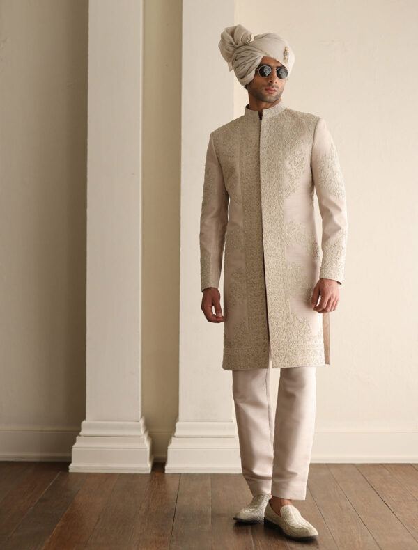 Pakistani Groom Sherwani in Ivory Shade Royal Wedding Outfit