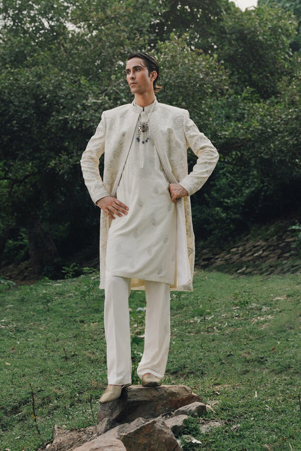 Pakistani Wedding Cotton Silk Boski Sherwani