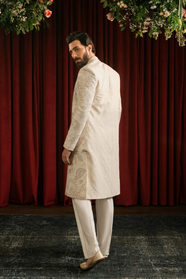 Pakistani Wedding Cotton Silk Boski Sherwani for Groom