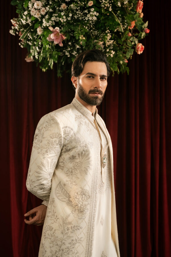 Pakistani Wedding Cotton Silk Boski Sherwani for Groom Online