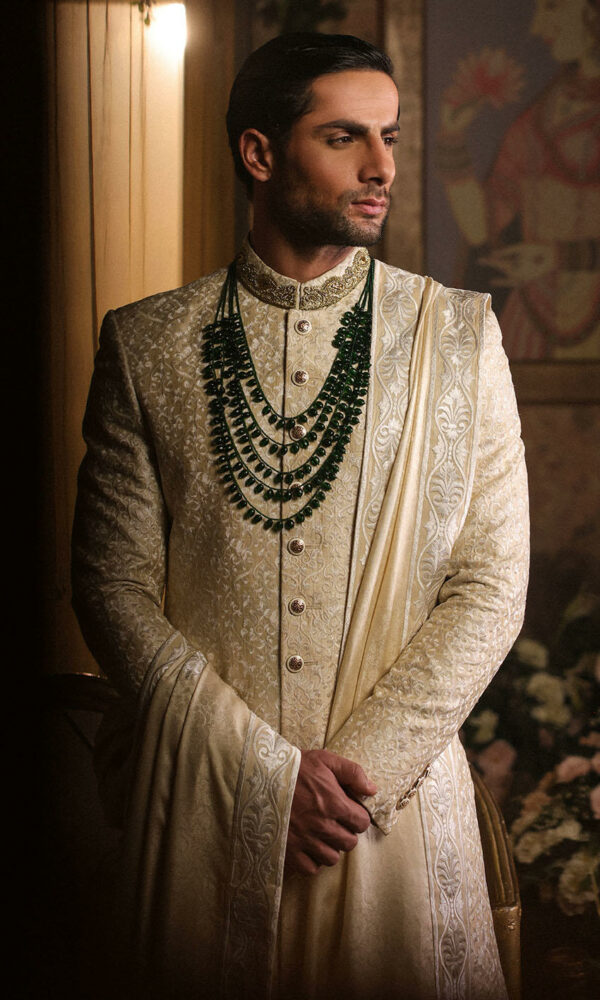 Pakistani Wedding Raw Silk Sherwani and Shawl