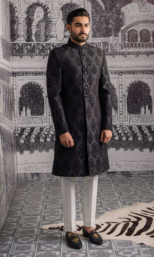 Premium Black Embroidered Sherwani Pakistani Groom Dress