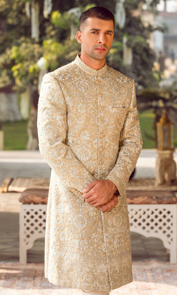 Premium Fawn Color Sherwani Pakistani Groom Dress