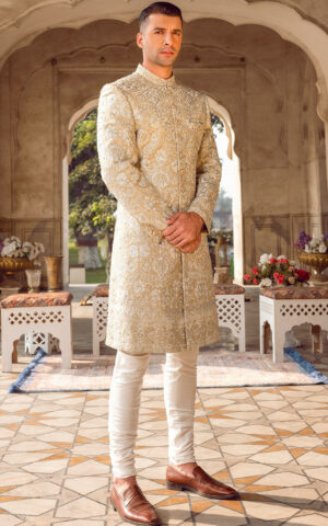 Premium Fawn Color Sherwani Pakistani Groom Outfit