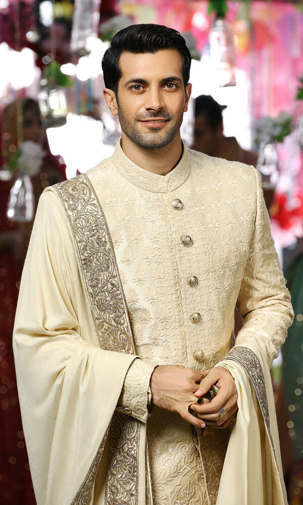 Premium Ivory Colour Sherwani Pakistani Groom Dress Online