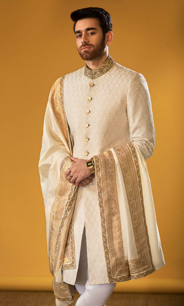 Premium Pakistani Groom Dress in Embroidered Sherwani Style