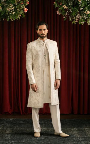 Premium Pakistani Wedding Cotton Silk Boski Sherwani for Groom