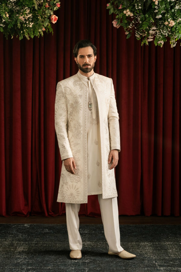 Premium Pakistani Wedding Cotton Silk Boski Sherwani for Groom