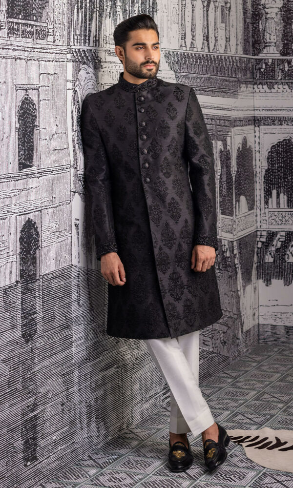 Royal Black Embroidered Sherwani Pakistani Groom Dress