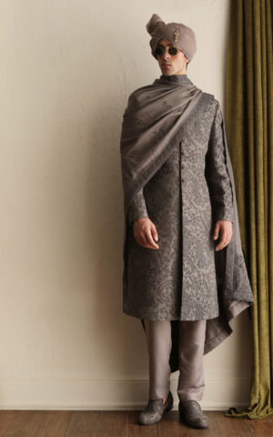 Royal Deep Taupe Intricate Embroidered Pakistani Groom Sherwani