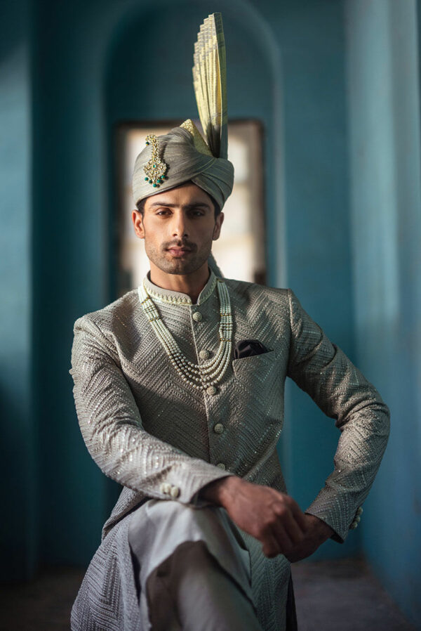 Royal Grey Sherwani Style Pakistani Groom Dress