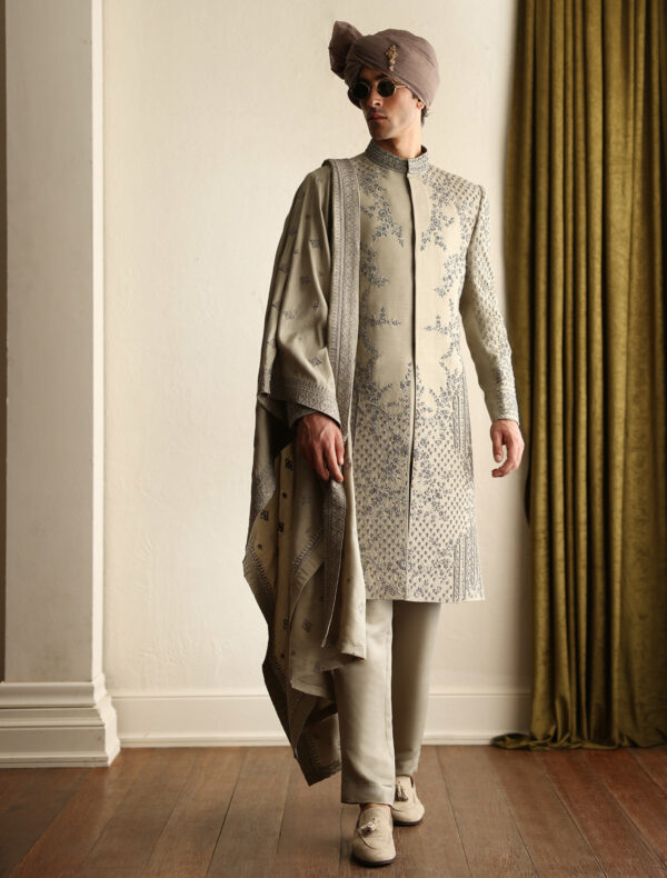 Royal Light Olive Embroidered Pakistani Groom Sherwani