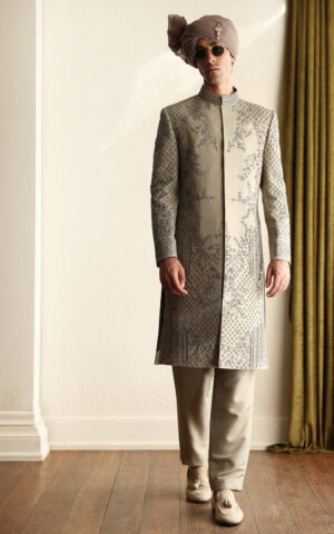 Royal Light Olive Hand Embroidered Pakistani Groom Sherwani